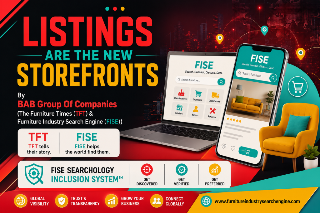Listings Are the New Storefronts The Search Revolution Turning Every Business, Artisan and Creator Into a Discoverable Global Brand By BAB Group Of Companies The Furniture Times (TFT) & Furniture Industry Search Engine (FISE)